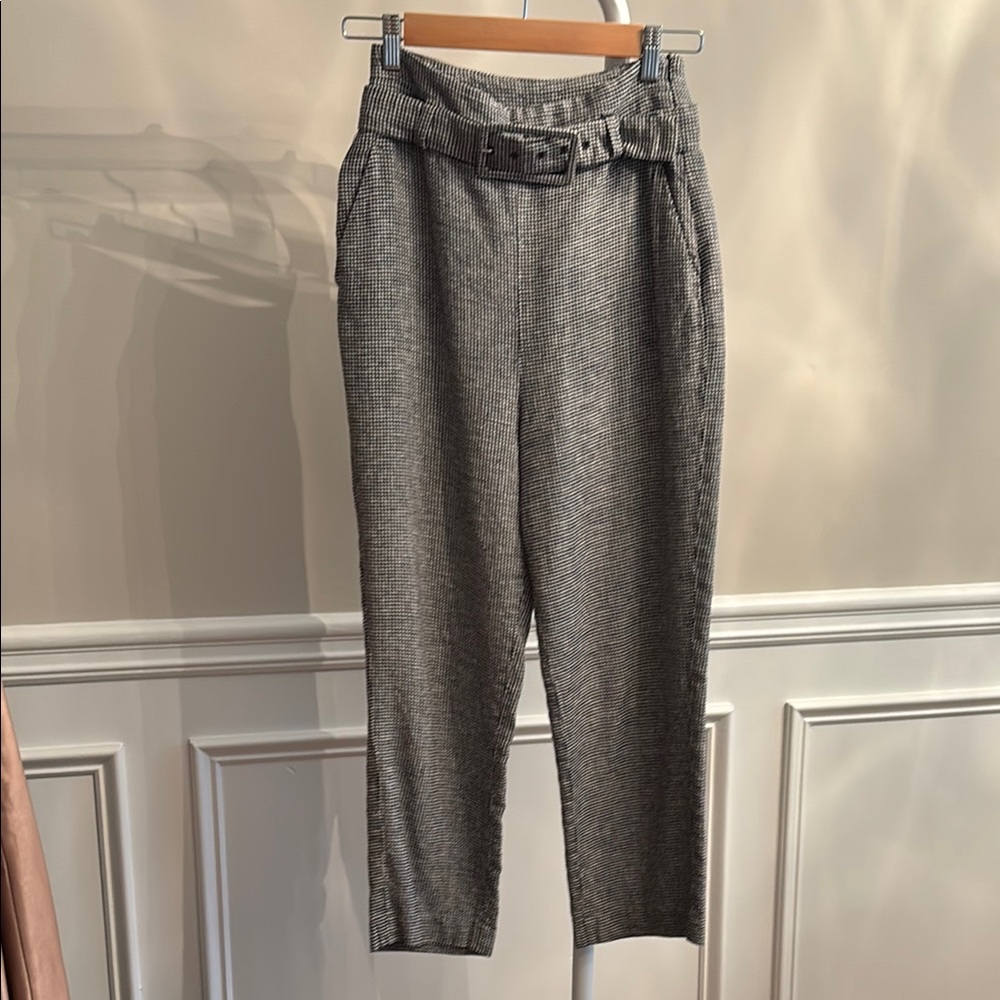 Zara Gingham Cropped Linen Pants with Belt